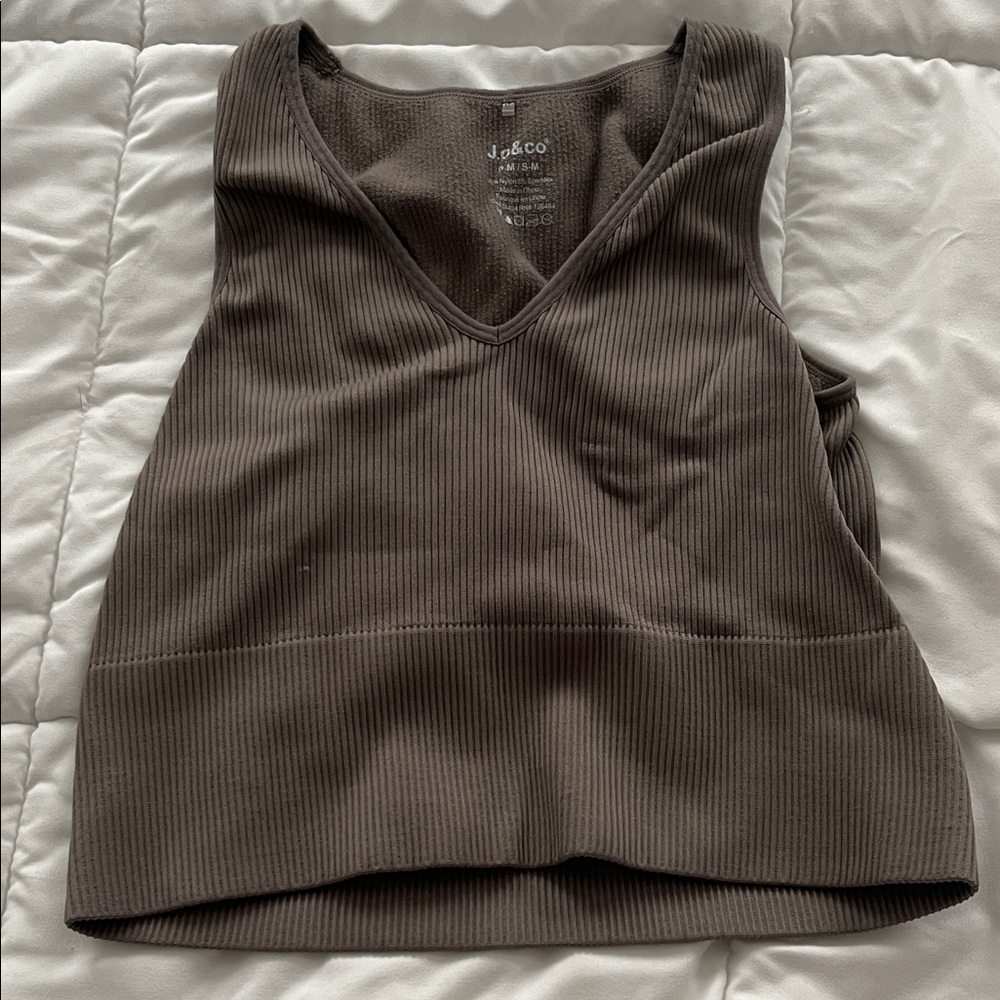 Brown Ribbed Women's Workout Top